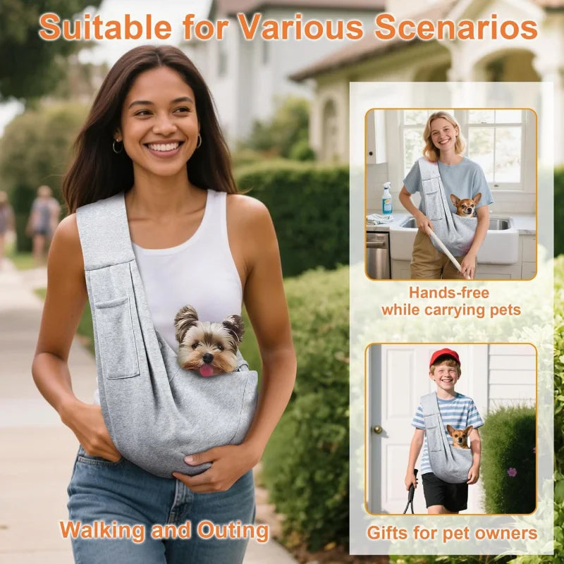 Gray Small Dog Chest Backpack 3-10 Portable Classic Pocket Pet Carrier with Shoulder Strap for Outdoor Use
